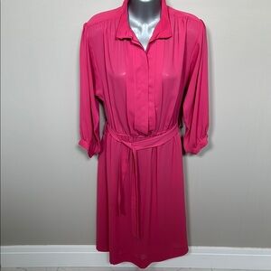 Pink Midi Dress with Notched Collar and Cuffed Sleeves
